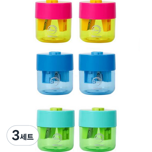 델리 네온 2홀 연필깎이 3종 x 2p 세트 EH558, 핑크, 블루, 그린, 3세트