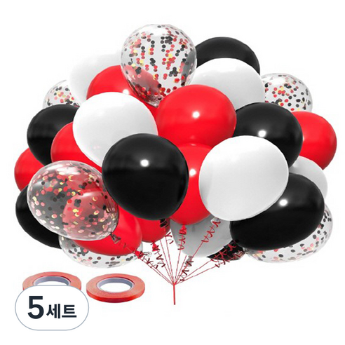 만들하비 컨페티 풍선 세트, 레드블랙, 5세트