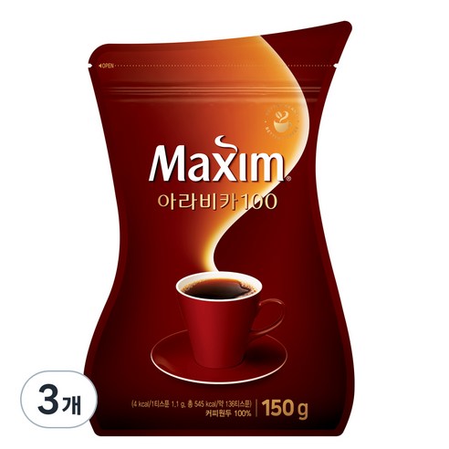 맥심 아라비카 100, 150g, 1팩, 3개