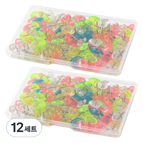 문구담 귀여운 하트모양 압정 50p 세트 투명컬러, 12세트