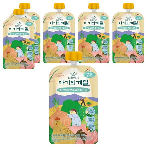 에코맘의산골이유식 아기의계절 중기 닭가슴살 브로콜리 묽은죽, 100g, 6개