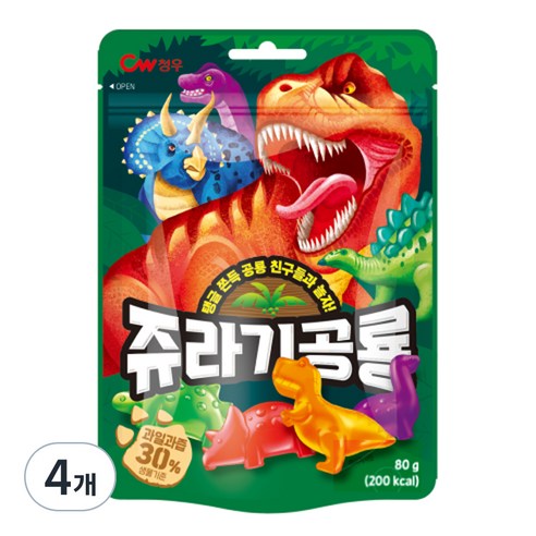 청우식품 쥬라기 공룡 젤리, 80g, 4개