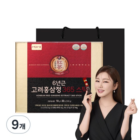 정원삼 6년근 고려홍삼정 365 스틱 선물세트 + 쇼핑백, 300g, 9개
