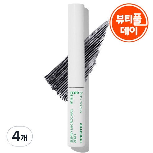 이니스프리 스키니 꼼꼼 마스카라 Zero 3.5g, 1호 블랙, 4개