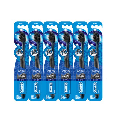 오랄비 크로스액션 화이트닝 차콜 칫솔, 6개입, 1개