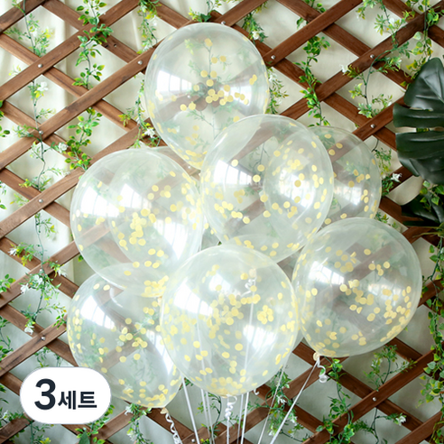 파티해 써클 컨페티풍선 20p + 손펌프 랜덤발송 +컬링리본 + 스펀지닷 세트, 옐로우, 3세트