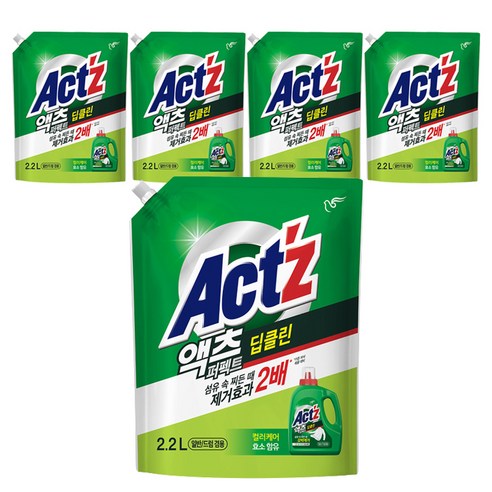 액츠 퍼펙트 딥클린 액상세제 리필, 2.2L, 5개