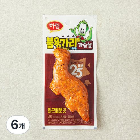 하림 용가리 닭가슴살 화끈매운맛, 80g, 6개, 1개입