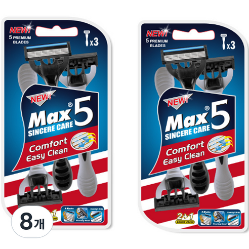 드위트리 NEW MAX 5단 일회용 면도기, 3개입, 8개