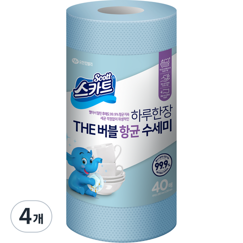 스카트 하루한장 THE 버블 항균 수세미, 스카이블루, 40개입, 4개