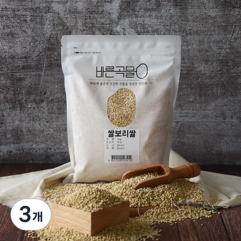 바른곡물 국산 쌀보리쌀, 3개, 1kg