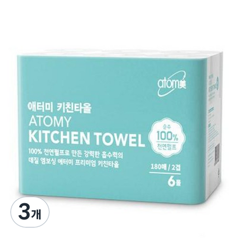 애터미 키친타올 180매, 6개입, 3개