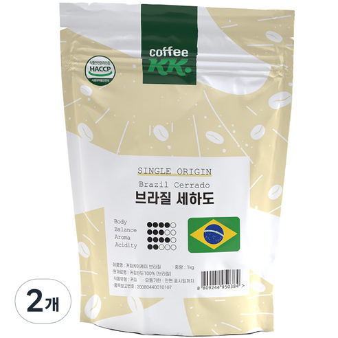 모카씨엔티 브라질 세하도 원두, 홀빈, 1kg, 2개