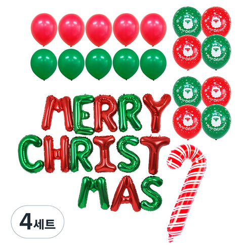 파티쇼 크리스마스 메시지 MERRY CHRISTMAS 케이스 풍선 세트, 크리스마스산타(풍선), 4세트