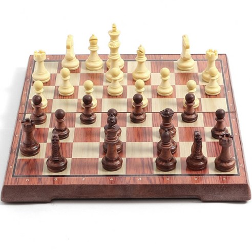트리 앤티크 접이식 자석 체스 세트 31.5 x 27 cm, 브라운 + 베이지