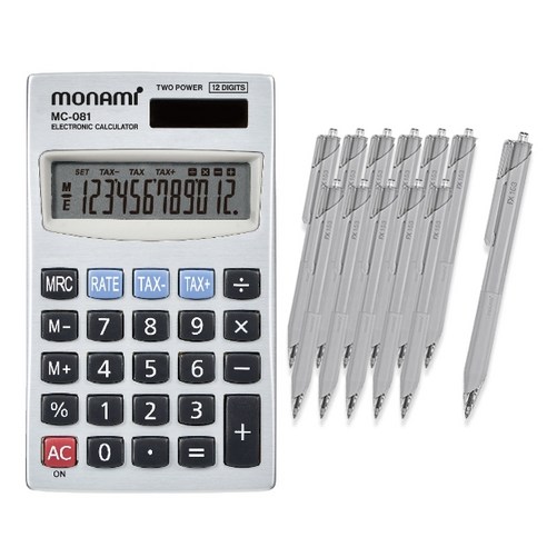 모나미 계산기 MC-081 + 볼펜 FX153 0.5mm 12p, 블랙, 1세트