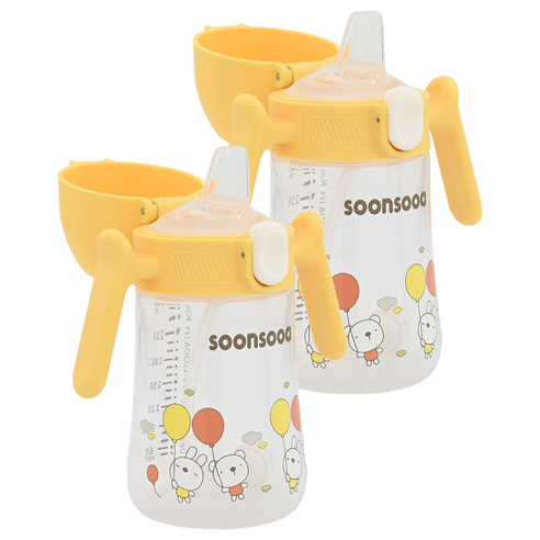 순수아 유아용 추달린 원터치 스파우트컵 240ml, 옐로우, 2개