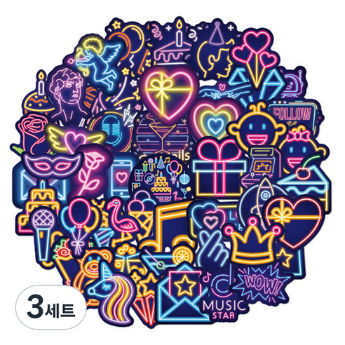 DIY 캐리어 노트북 방수 스티커 네온사인 02 세트, 네온사인02, 3세트