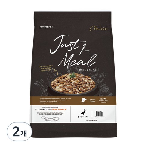 한끼뚝딱 전연령 강아지 클래식 건식사료, 오리+황태, 2.4kg, 2개