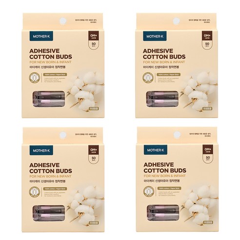 마더케이 신생아 유아 점착 면봉, 50개입, 4개