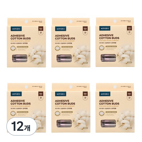 마더케이 네이처 신생아 점착 면봉, 50개입, 12개
