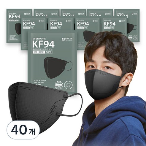 에버퓨어 새부리형 황사방역마스크 대형 KF94, 블랙, 40개, 5개입