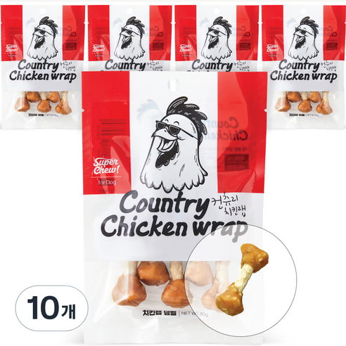 슈퍼츄 강아지 컨츄리 치킨랩 덤벨 간식, 치킨맛, 80g, 10개