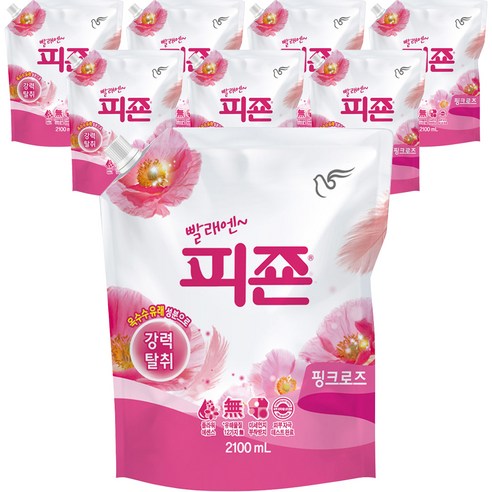 피죤 핑크로즈 섬유유연제 리필, 2.1L, 8개