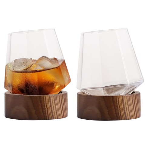 착한살림 크리스탈 언더락잔 400ml + 원목 받침대 세트, 2세트