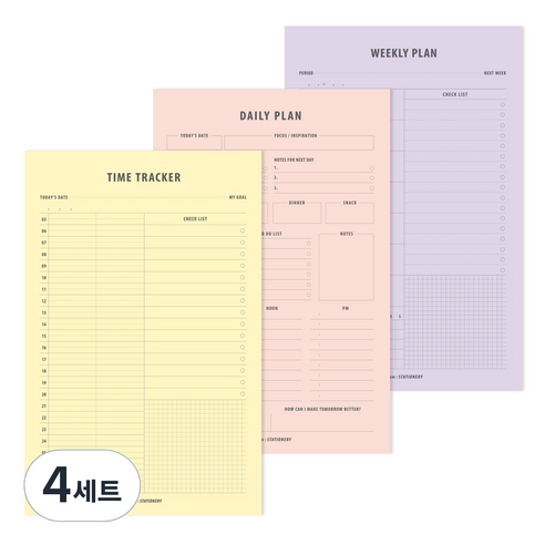 세컨드맨션 A5 PLAN MEMO PAD 3종 세트, 혼합색상, 4세트