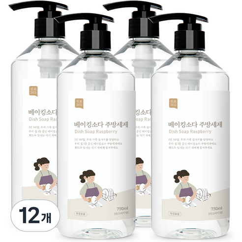 쉼표365 베이킹소다 주방세제 라즈베리향, 750ml, 12개