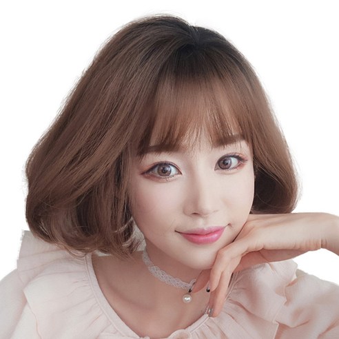 하이유니 보브컷 C컬 펌 헤어 단발 통가발 26cm + 가발망 + 거치대 세트, 라이트브라운, 1세트