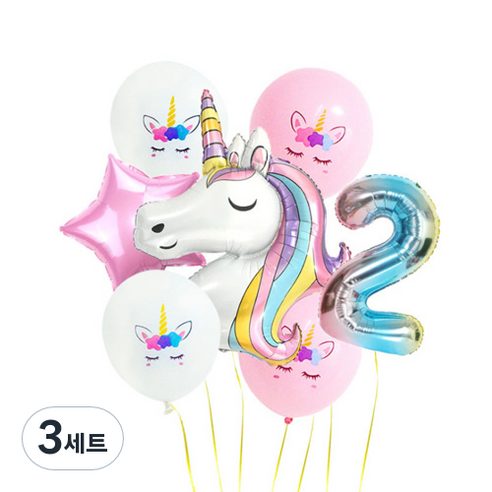 이모쿠비 생일파티 숫자풍선세트, 유니콘 2, 3세트