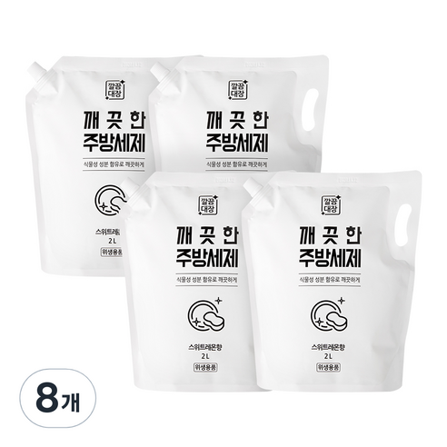 깔끔대장 깨끗한 리필 스위트레몬향 주방세제, 2L, 8개