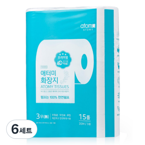 애터미 3겹 천연펄프 화장지, 35m, 15개입, 6개