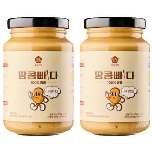 오감식탁 땅콩빠다 크런치 잼, 260g, 2개