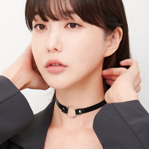 노이드비 여성용 핸드메이드 가죽 고급PU BTS원형 써클링 메탈 초커 목걸이