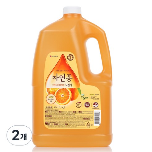 [비건라이프] 자연퐁 비린내 걱정없는 오렌지 주방세제, 3.92L, 2개