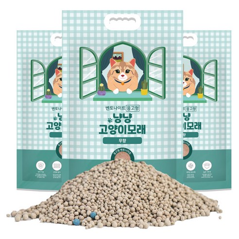 냥냥 벤토나이트 응고형 고양이 모래, 4kg, 3개, 무향