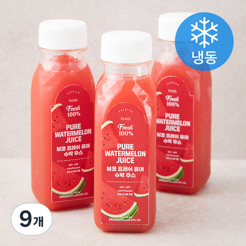 뷰코 프레쉬 퓨어 수박 저온 비가열 착즙 주스 (냉동), 280ml, 9개