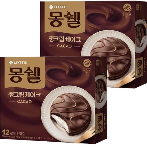롯데제과 몽쉘 생크림 케이크 카카오 12p, 384g, 2개
