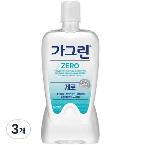 가그린 제로 구강청결제, 1200ml, 3개
