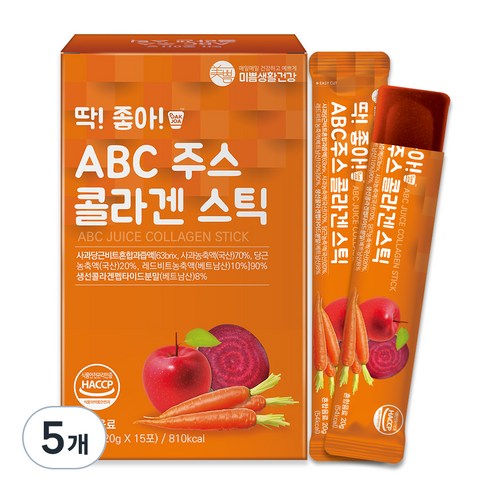 미쁨생활건강 딱좋아 ABC주스 콜라겐 젤리 스틱, 300g, 5개