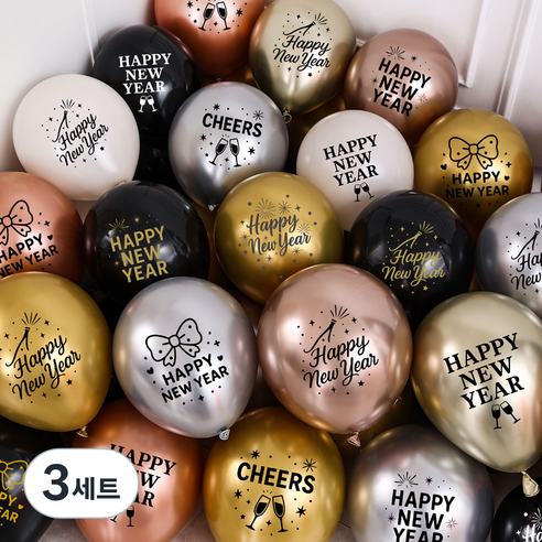 피앤비유니티 신년 레터링 인쇄풍선 30종 세트, 04 블랙 골드 실버 로즈골드 화이트 믹스, 3세트