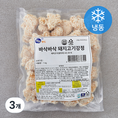 하늘푸드 바삭바삭 돼지고기 강정 (냉동), 1kg, 3개