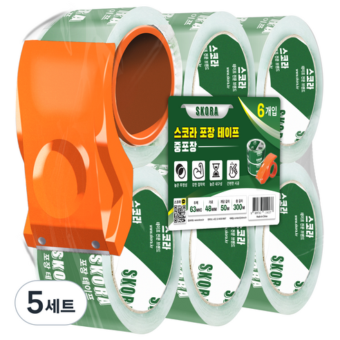 스코라 투명 테이프 중포장 50m 6p + 커터기 세트, 5세트