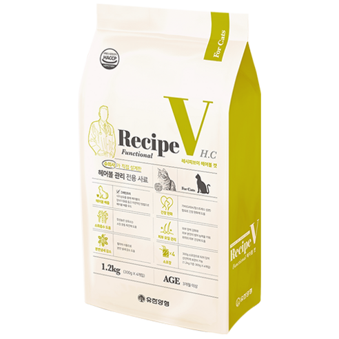 유한양행 Recipe V 고양이 처방식사료, 헤어볼, 1.2kg, 1개