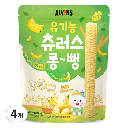 엘빈즈 유아용 츄러스 롱뻥 STEP1, 바나나맛, 4개