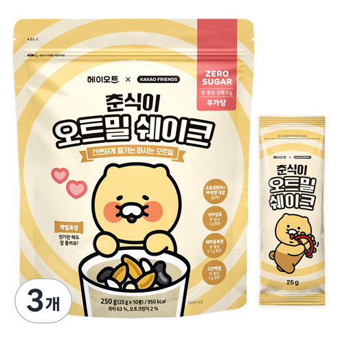 헤이오트 춘식이 오트밀 쉐이크 10p, 250g, 3개