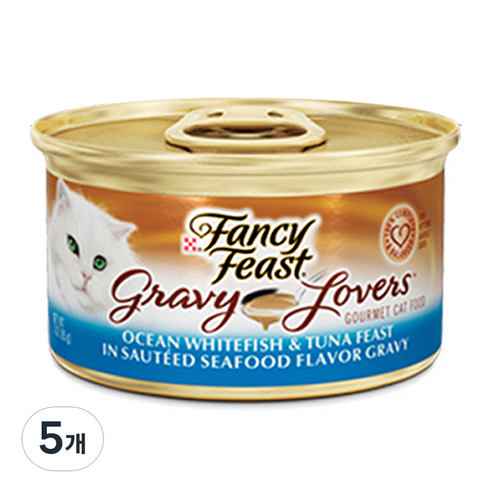 퓨리나 팬시피스트 화이트라벨 그레이비 흰살생선 주식캔, 생선, 85g, 5개